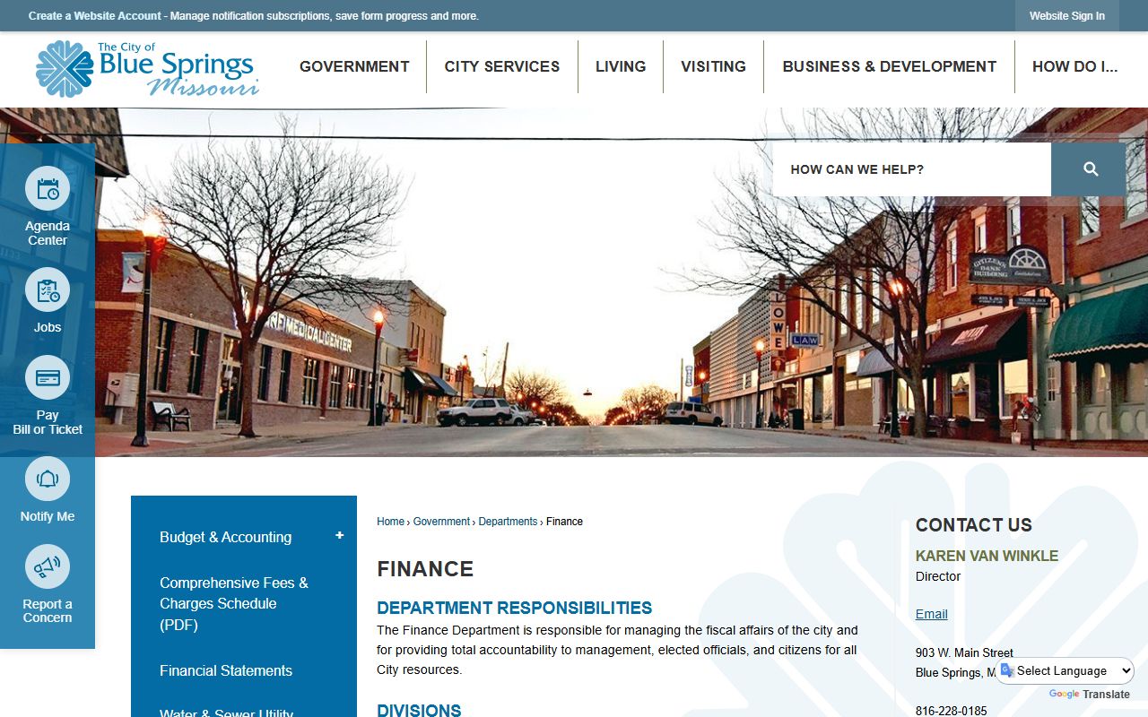 Blue Springs unclaimed money finance department page