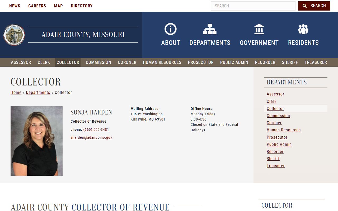 Adair County Collector page related to unclaimed money and tax records