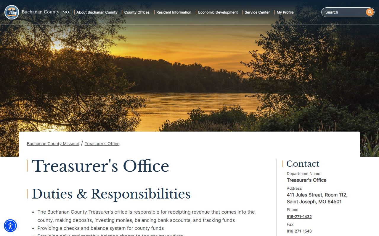 Buchanan County Treasurer office page for unclaimed money information