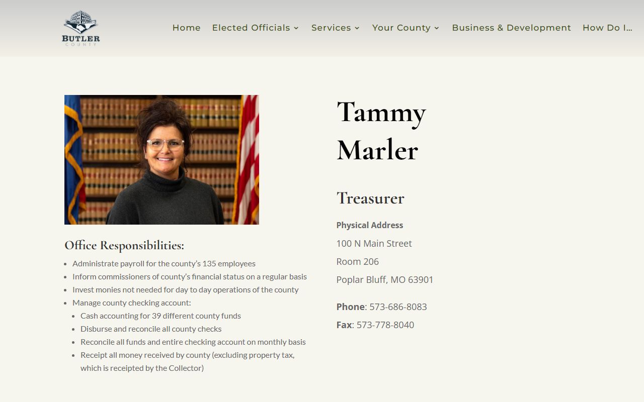 Butler County Treasurer office page for unclaimed money