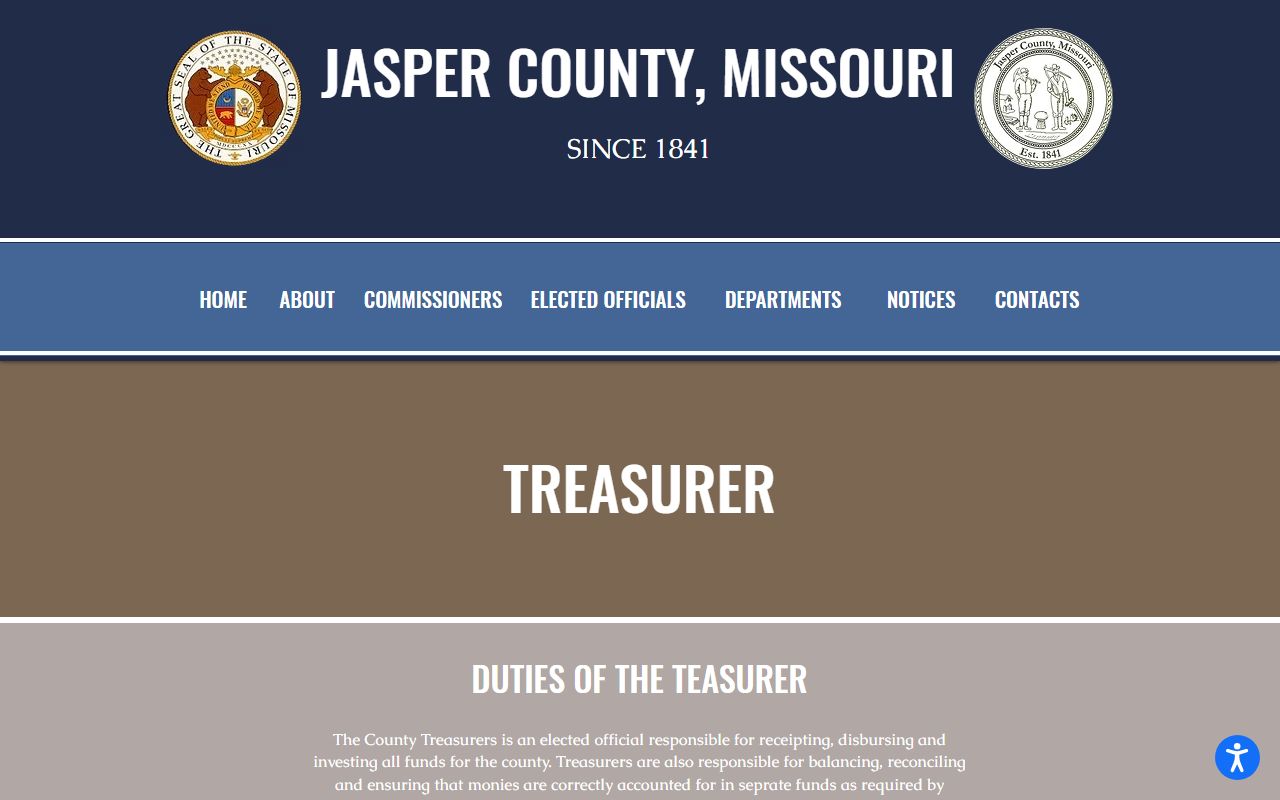 Jasper County Treasurer page with unclaimed money resources