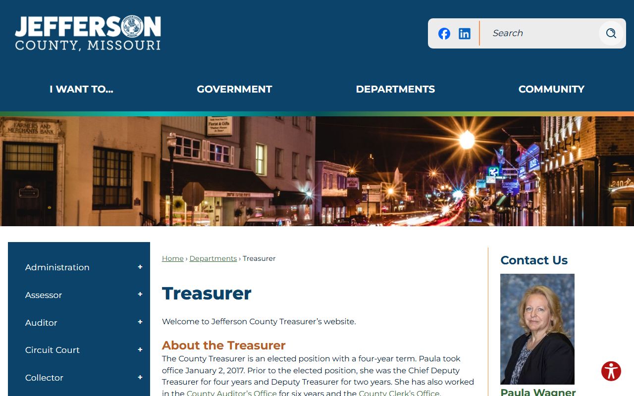 Jefferson County Treasurer page with unclaimed money and financial information