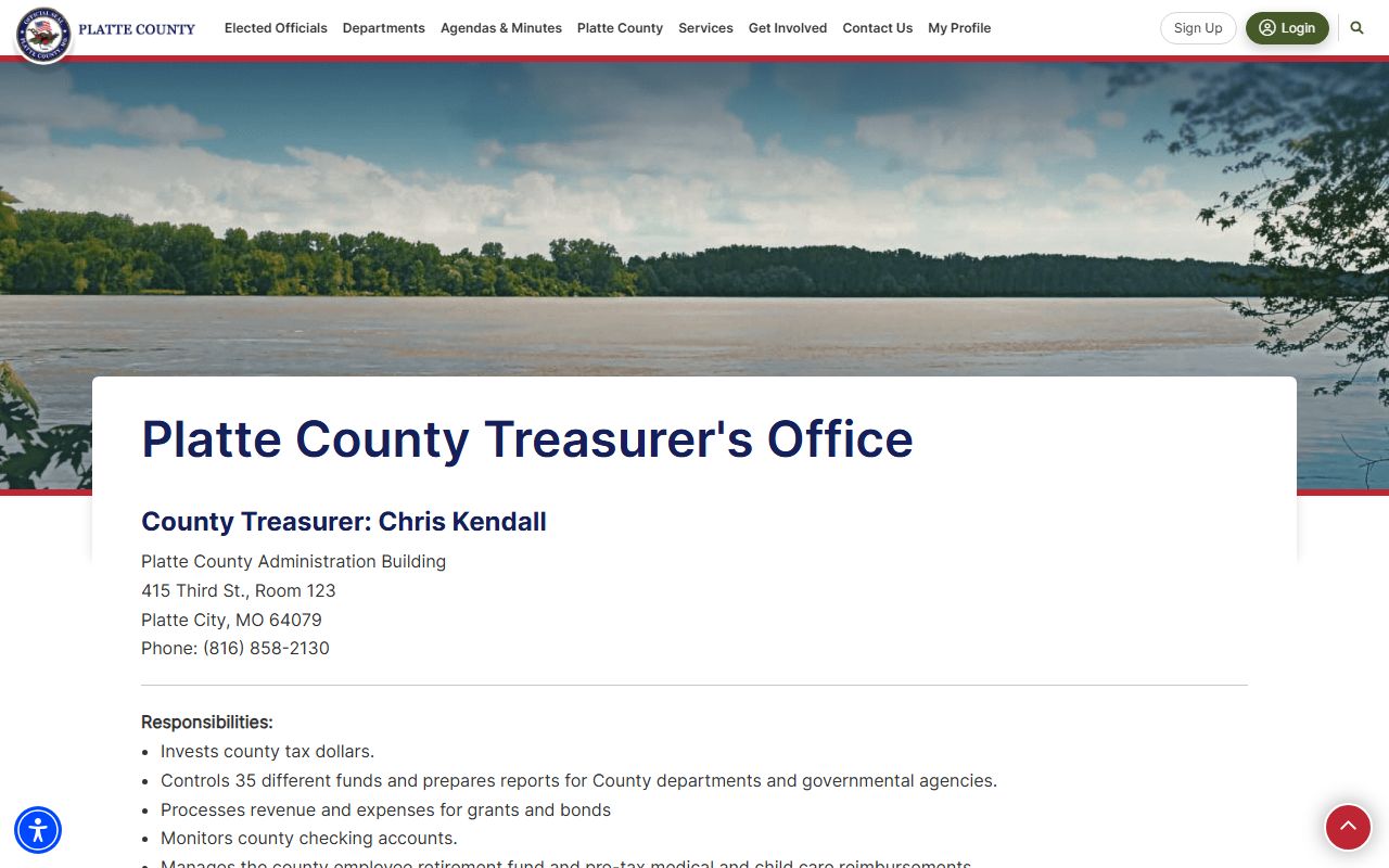 Platte County Treasurer office page for unclaimed money information